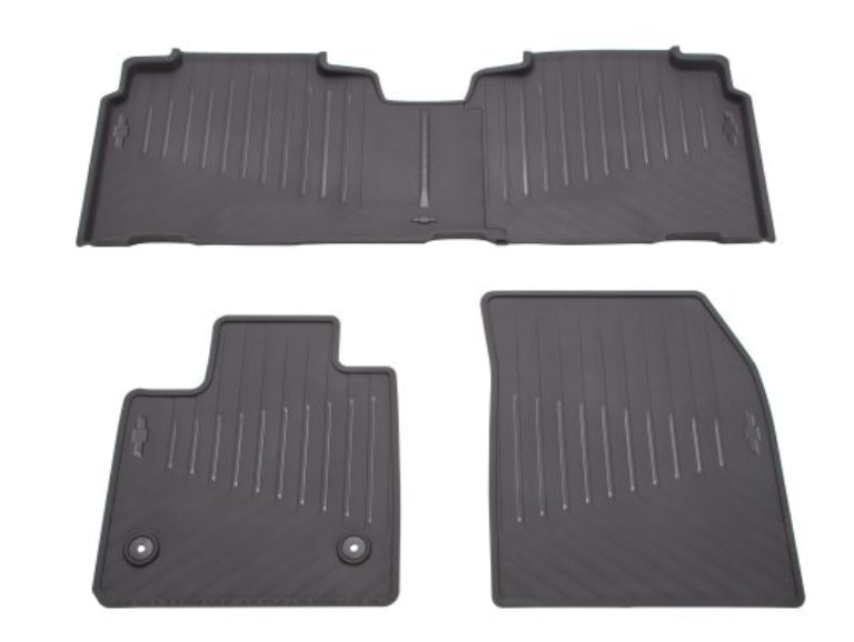 First- and Second-Row All-Weather Floor Mats in Jet Black with Bowtie Logo/