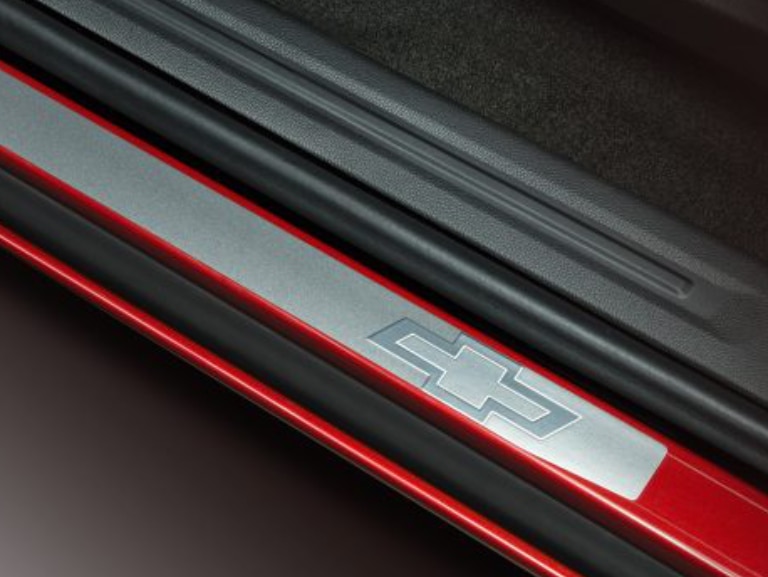 Front and Rear Door Sill Plates in Stainless Steel with Bowtie Logo/