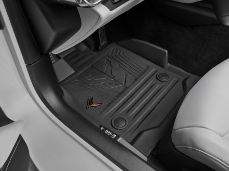 Premium All-Weather Floor Liners in Jet Black with Crossed Flags Logo/