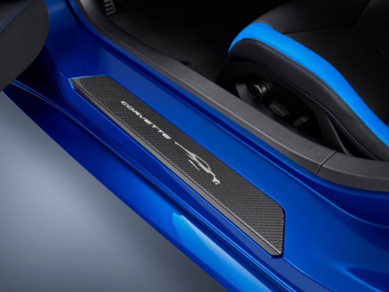 Door Sill Plates in Visible Carbon Fiber with Corvette Silhouette/