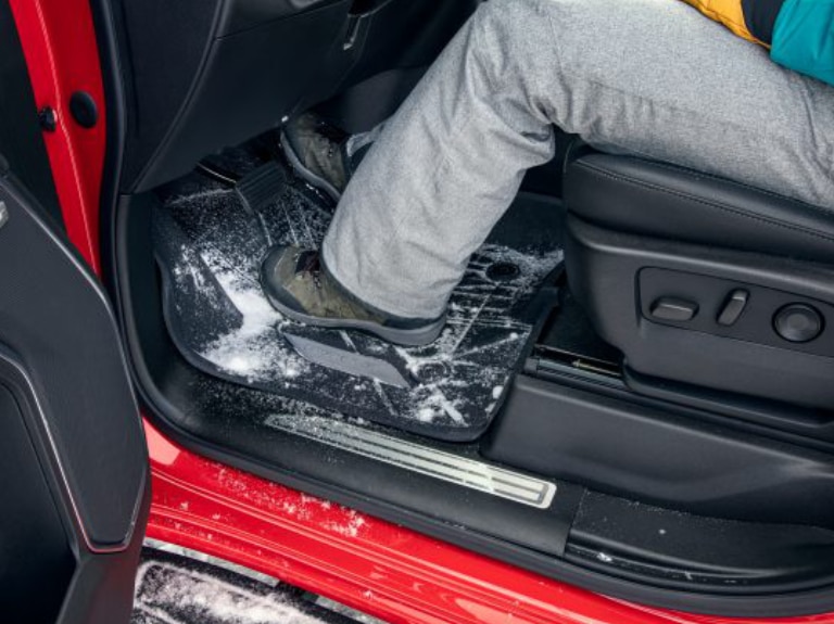 First-Row Premium All-Weather Floor Liners in Jet Black with Chevrolet Script (for Models with Center Console)/