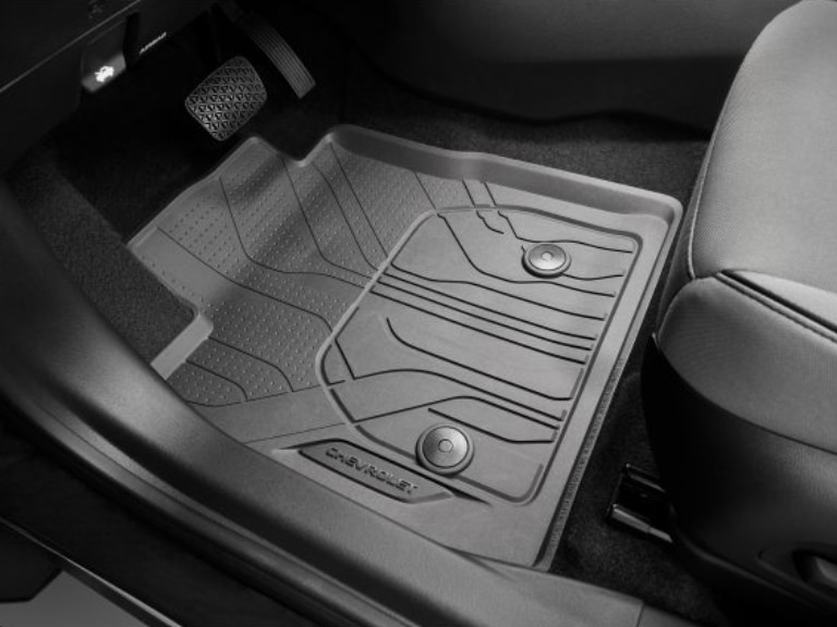 First- and Second-Row Premium All-Weather Floor Liners in Jet Black with Chevrolet Script for FWD Models/