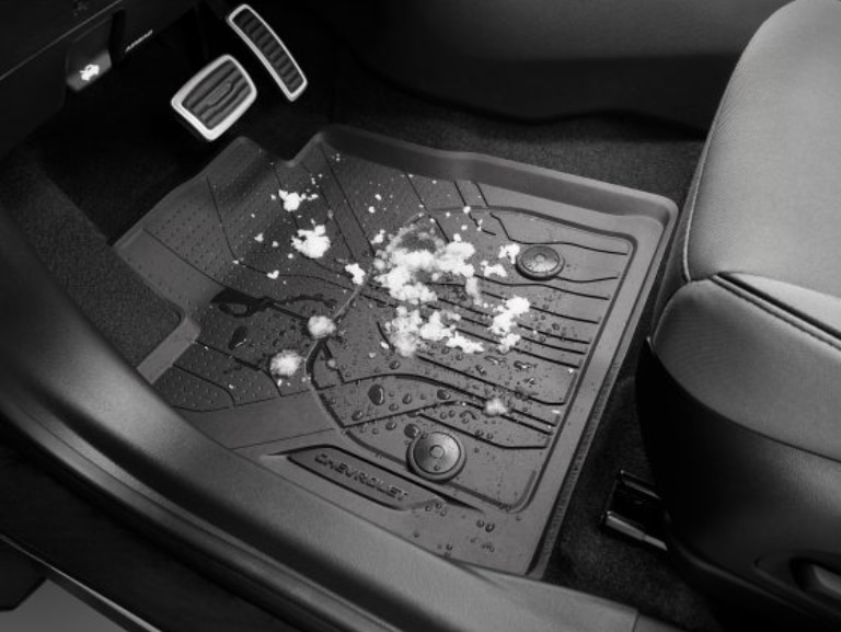 First- and Second-Row Premium All-Weather Floor Liners in Jet Black with Chevrolet Script for AWD Models/