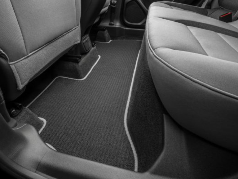 First- and Second-Row Premium Carpeted Floor Mats in Jet Black with Medium Ash Gray Binding and Chevrolet Script (for FWD Models)/