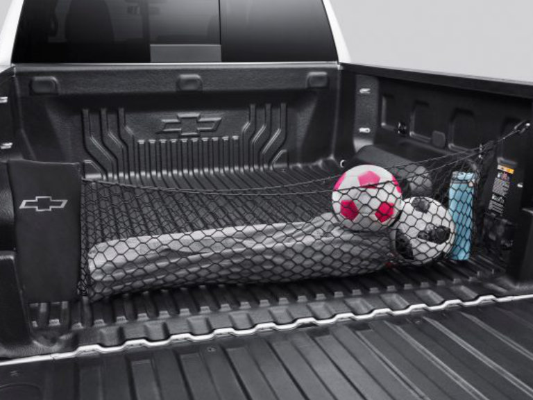 Bed Vertical Cargo Net with Storage Bag featuring Chevrolet Bowtie Logo/